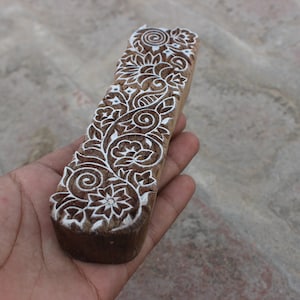 Blumenborte Tonstempel Blumenborte Stoffstempel Handgeschnitzter Blockstempel Handgeschnitzter Textilblock Für den Druck Paisley Borte