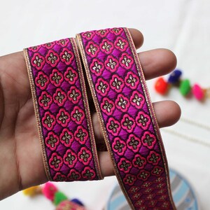rosa Jacquard indische Stickerei Spitze-Seide Borte, Geometrische Spitzenborte Meterware, indische Spitze und Stoffbordüre