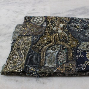 Black heavy embroidered fabric-Decorative Indian embroidered fabric by the yard, Bohomian recycle fabric, Indian textile for Craft Project