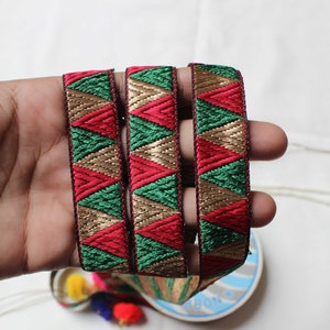 Kastanjebruine jacquard Indiase kant en stof-zijde chevronkant en versieringen, Boho Zigzag stoffen rand voor gordijnen, borduurlint versieringen