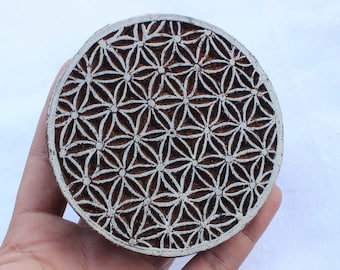 Handcrafted Flower of Life Indian Textile Block Art Block Stamp Textile Printing Wood Blocks Unique Indian Wood Stamps
