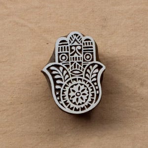 Hamsa Hand Block Stamp Indian Wood Block Stamp Spiritual Wood Stamp Carve Textile Printing Block For Printing Carve Block Soap Making Stamp