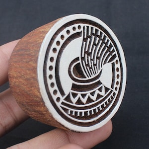 Tampon poterie rond Verseau personnalisé - Grand tampon indien signe du zodiaque, tampon textile astrologie cercle, blocs d'impression indiens
