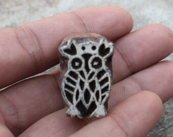 Small Owl Wood Stamp, Indian Block Printing, Pottery, Textile