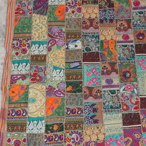 Green Embellished Indian Textile Fabric by the yard Patchwork Fabric Boho Indian Fabric Embroidered Upcycled Sewing Project Recycled Fabrics