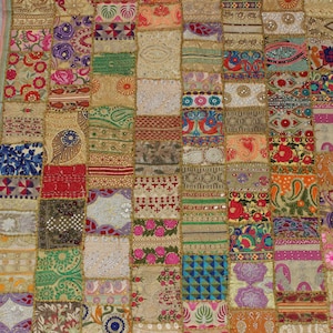 Beige Boho Indian Textile Fabric by the yard Embroidered Fabric Embellished Indian Fabric Patchwork Upcycled Dress Fabric Vintage Fabrics