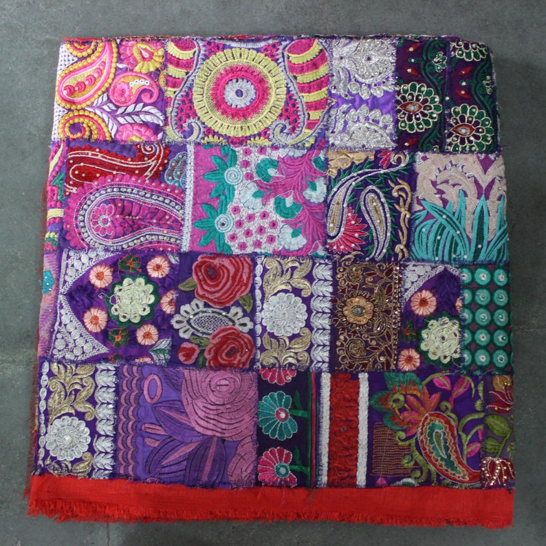 Purple Embellished Fabric by the Yard Embroidered Indian Etsy