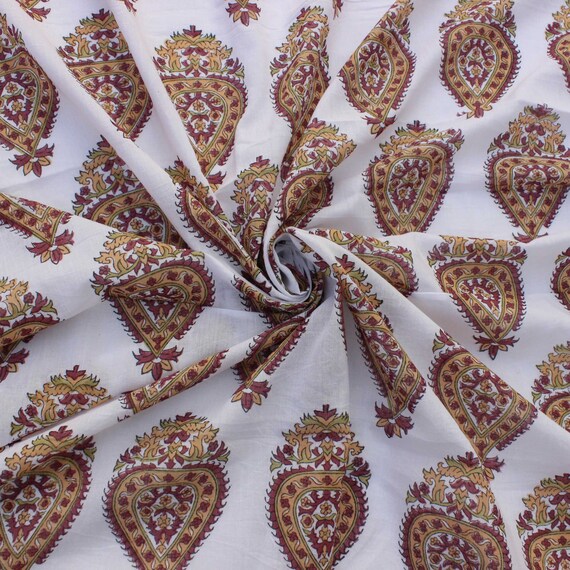 Floral Paisley Block Print Fabric White Indian Fabric Book Etsy