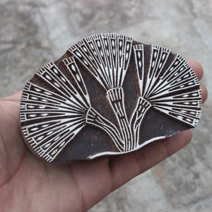 Sello de madera tallado a mano con plantas, sello de madera, sello de impresión indio para bloque de impresión, sello de tarjeta, bloque de madera tradicional