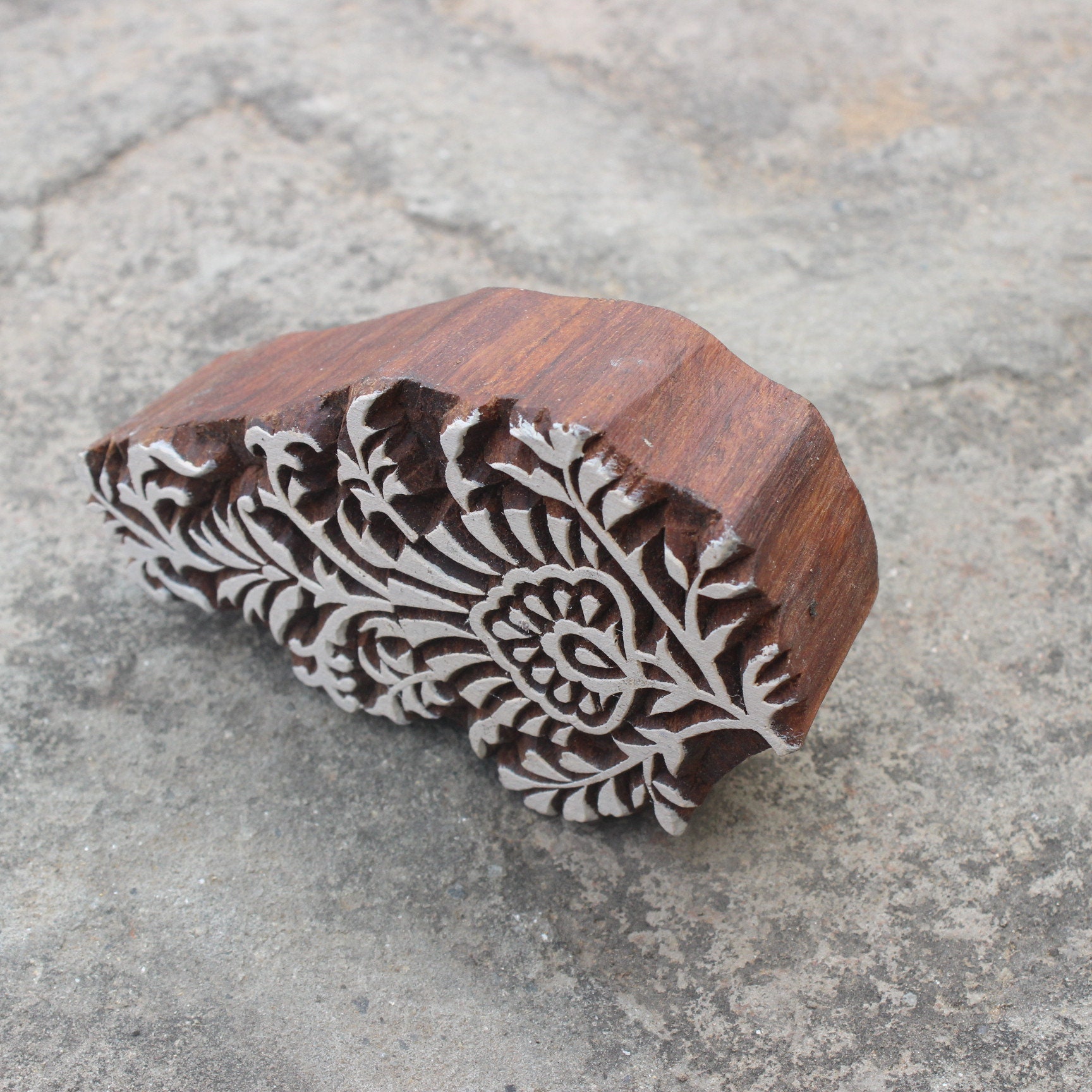 Flower Stamp Hand Carved Wood Block Stamp Floral Block Print Etsy