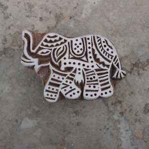Sello de bloque de tela con estampado de elefante Sello de madera indio para tallar Sello de bloque de animal para imprimir Manualidades para niños Sello de jabón