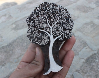 Timbro in legno con albero celtico, timbro in legno intagliato a mano, timbro in legno con mandala, stampa su blocco in legno con albero della vita a spirale, blocco tessile indiano