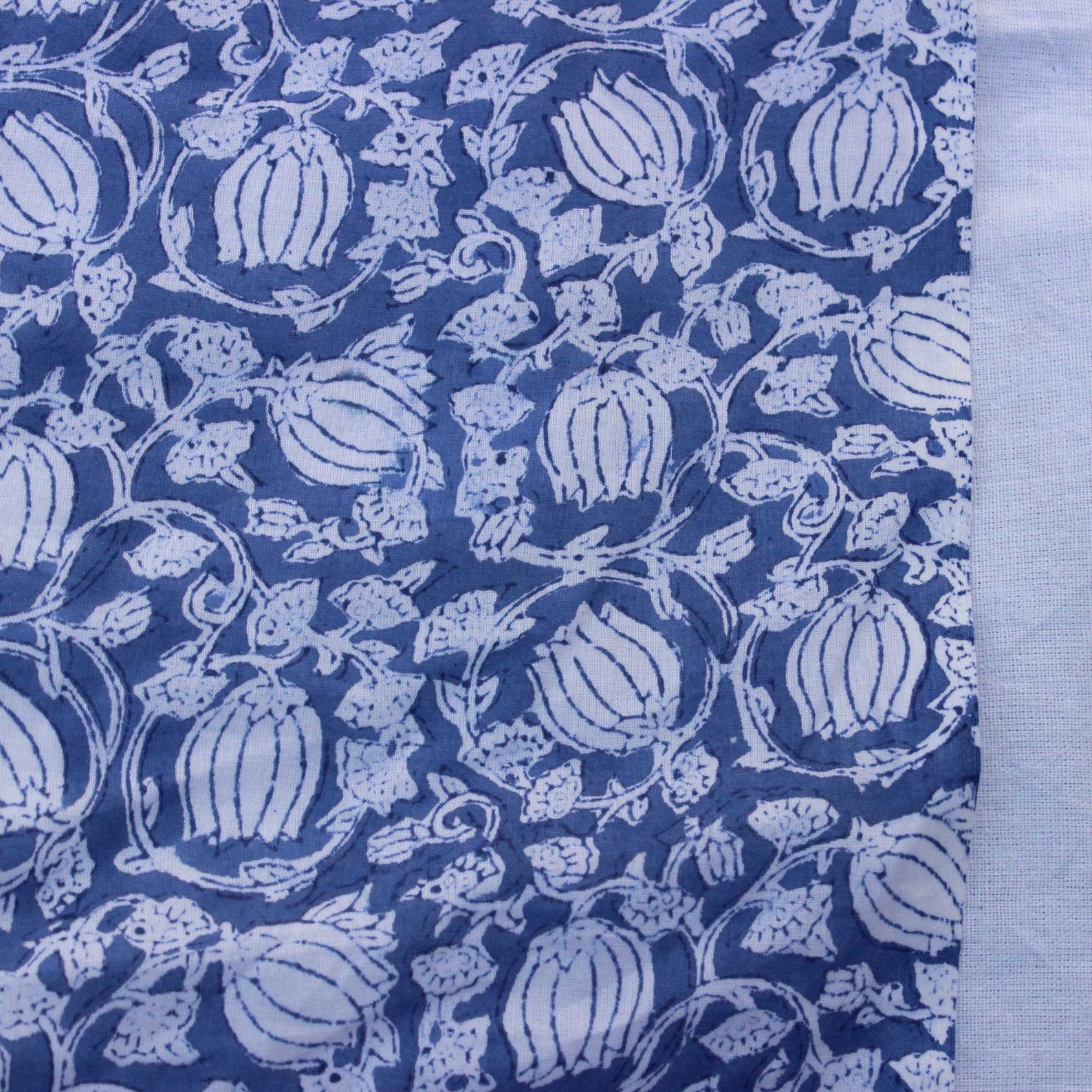 Blue Lotus Floral Block Print Fabric Cotton Indian Print Etsy