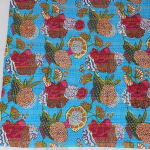 Turquoise Boho Indian Textile Fabric by The Yard Floral Indian Fabric Embroidered Printed Home Decor Fabric Bohemian Fabric Kantha Fabrics