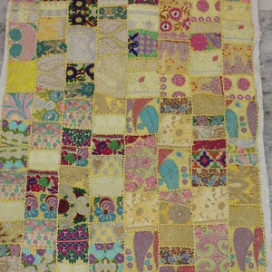 Yellow Boho Indian Fabric By The Yard Patchwork Indian Textile Fabric Vintage Fabrics Embroidered Upcycled Dress Fabric Bohemian Fabric