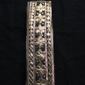 Gotta Patti black indian lace trim-copper fabric trim for curtains, silk boho saree border, lace trim by the yard ethnic embellishments