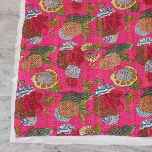 Pink Bohemian Fabric by The Yard Floral Indian Textile Fabric Embellished Indian Fabric Embroidered Printed Sewing Project Kantha Fabrics