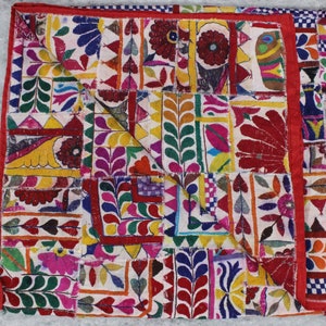 White Embellished Fabric by the yard Thread Work Indian Textile Fabric Boho Indian Fabric Rajkoti Recycled Dress Fabric Vintage Fabrics