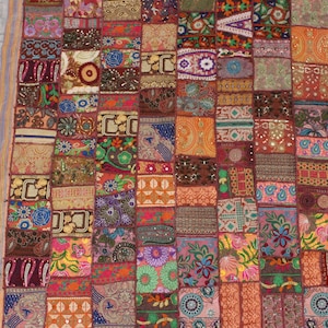 Brown Embellished Indian Textile Fabric by The Yard Embroidered Upcycled Sewing Project Vintage Fabrics Patchwork Fabric Boho Indian Fabric