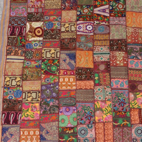 Marrón adornado tela textil india cortada a medida bordado proyecto de costura reciclado telas vintage tela patchwork tela india boho