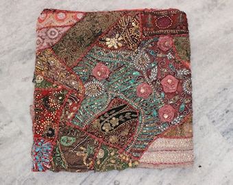 Maroon Embellished Fabric by the Yard, Embroidered Indian Textile