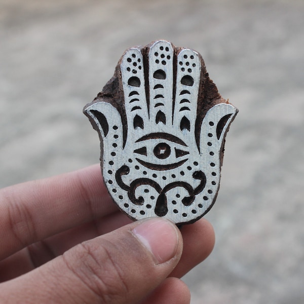 Hand Block Stamp Artistic Hamsa Print Wooden Block Hand Carved Indian Wood Stamp for Textile Printing Personalized Hand Block Craft For Her