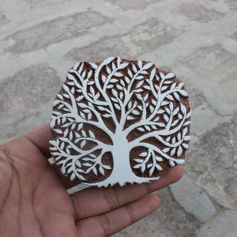 Tree of life Hand block stamp Wood Block Printing Hand Carved image 0