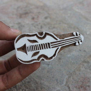 Muziek Liefdesstempel Handgesneden Houten Stempel Gitaar Print Stempel Indiase Stof Print Stempel Voor Afdrukken Muziekinstrument Zeep Maken Stempel