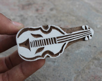 Music Love Stamp Hand Carved Wooden Stamp Guitar Print Stamp Indian Fabric Print Stamp For Printing Musical Instrument Soap Making Stamp