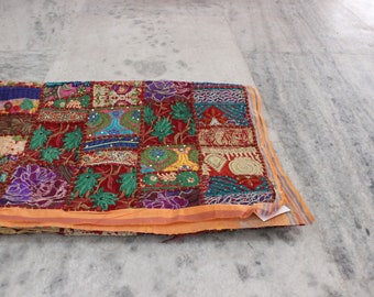 Maroon Indian Patchwork Fabric By The Yard, Bohemian Textile