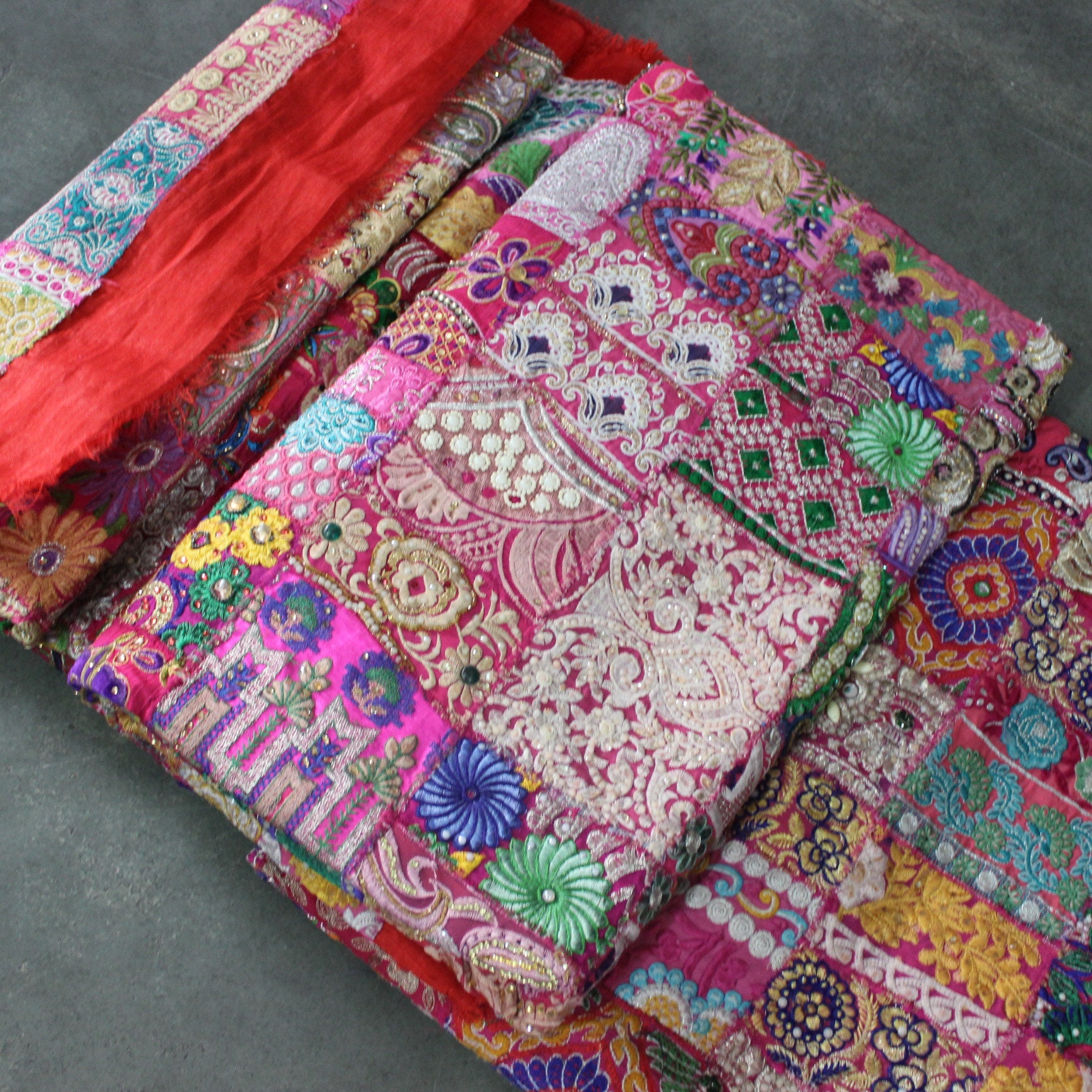 Pink Boho Indian Fabric by the Yard Patchwork Indian Textile Etsy