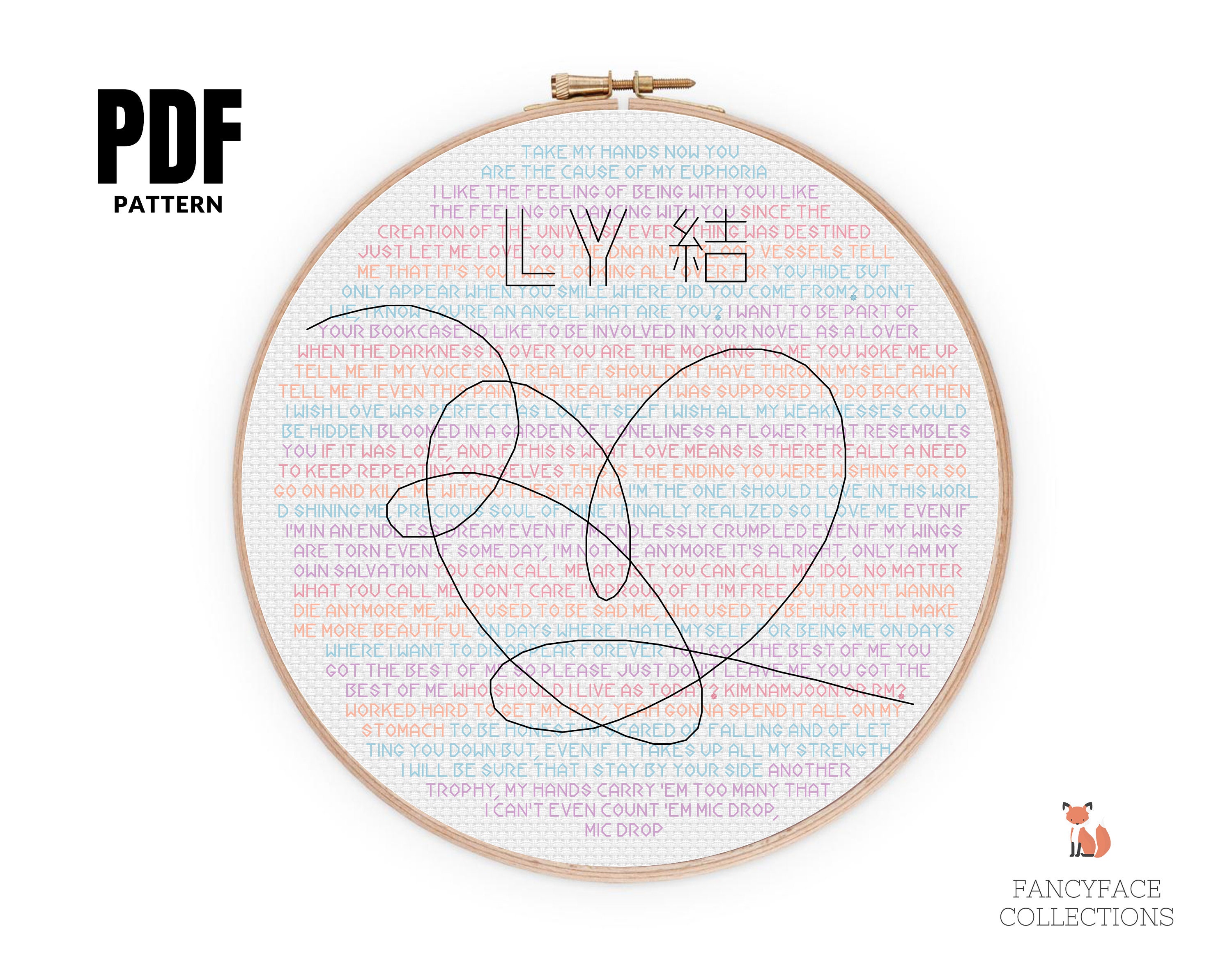 Love Yourself Answer Lyrics Cross Stitch Pattern PDF