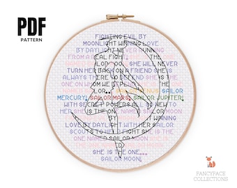 Sailor Moon Theme Lyrics Cross Stitch Pattern PDF