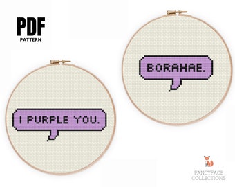 Borahae I Purple You BTS Cross Stitch Pattern PDF