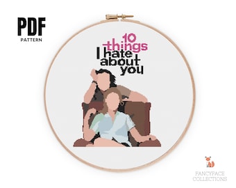 10 Things I Hate About You, Cross Stitch Pattern PDF, Pop Culture Cross Stitch, 90s Cross Stitch, Patrick Verona, Kat Stratford