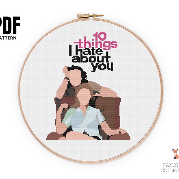 10 Things I Hate About You, Cross Stitch Pattern PDF, Pop Culture Cross Stitch, 90s Cross Stitch, Patrick Verona, Kat Stratford