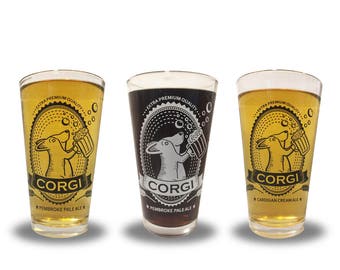 Corgi Pint Glass (one glass - choose between Pembroke Pale Ale and Cardigan Cream Ale)