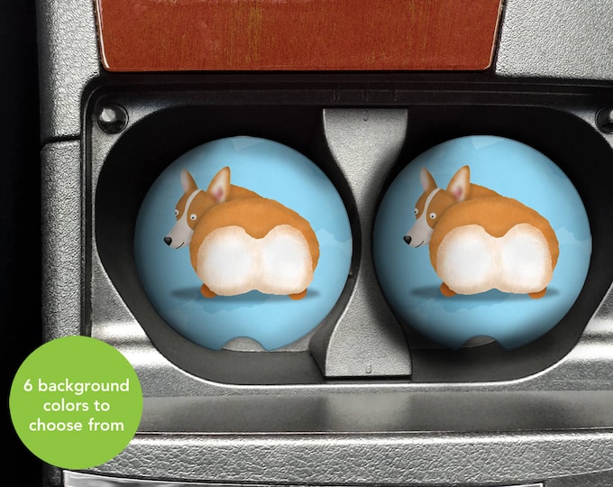 Corgi Butt Car Coasters - Set of 2 Corgi Sandstone Car Coasters - Unique Corgi Gift - Pembroke Welsh Corgi