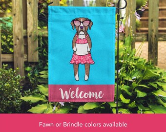 Boxer Garden Flag (GIRL) - Double Sided Unique Boxer Gift -  Boxer Dog Gift - GIRL Sunbathing Boxer Garden Flag - Fawn or Brindle