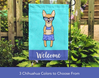 Chihuahua Garden Flag (GIRL) - Double Sided Unique Chihuahua Gift -  Apple Head Chihuahua Dog Gift - GIRL Sunbathing Chihuahua Garden Flag