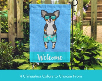 Double Sided Chihuahua Garden Flag (BOY) - Unique Chihuahua Gift -  Long Haired Chihuahua Dog Gift - BOY Sunbathing Chihuahua Garden Flag