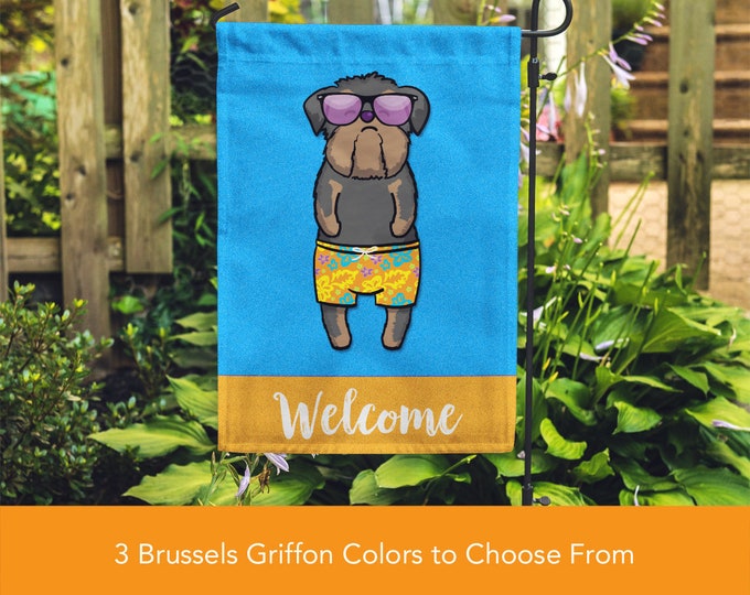 Brussels Griffon Garden Flag (BOY) - Double Sided Unique Brussels Griffon Gift - Brussels Griffon Dog Gift - BOY Sunbathing Brussels Griffon