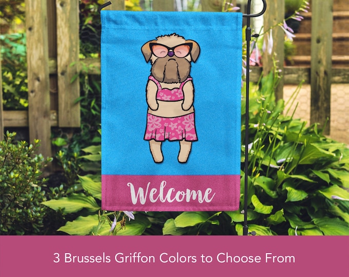 Double Sided Brussels Griffon Garden Flag (GIRL) - Unique Brussels Griffon Gift -  Brussels  Gift - Sunbathing Brussels Griffon Garden Flag