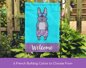 French Bulldog Garden Flag (BOY) -Double Sided Unique Frenchie Gift -  Frenchie Dog Gift - BOY Sunbathing Frenchie Garden Flag