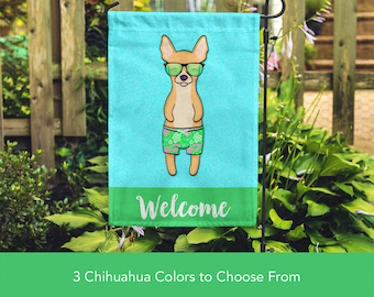 Chihuahua Garden Flag (BOY) - Unique Chihuahua Gift -  Apple Head Chihuahua Dog Gift - BOY Sunbathing Chihuahua Garden Flag