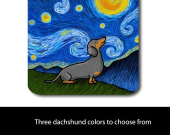 Starry Night Dachshund Coasters - Fun Dachshund Coasters - Set of 4 - Dachshund Gift - Choose Dachshund Colors