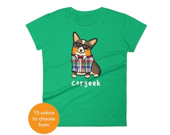 Women's Corgi Shirt - Corgeek Corgi Tee Shirt - Black Headed Tri Pembroke - Women's short sleeve t-shirt