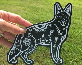 German Shepherd Decal - Sugar Skull - Dia de los Shepherds