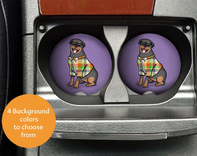 Rottweiler Car Coasters - Set of 2 Rottweiler Sandstone Car Coasters - Unique Rottweiler Gift - Rottweiler