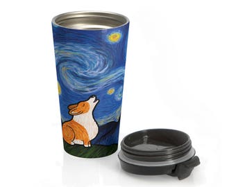 Corgi Stainless Steel Travel Mug - Starry Baroo - Pembroke or Cardigan